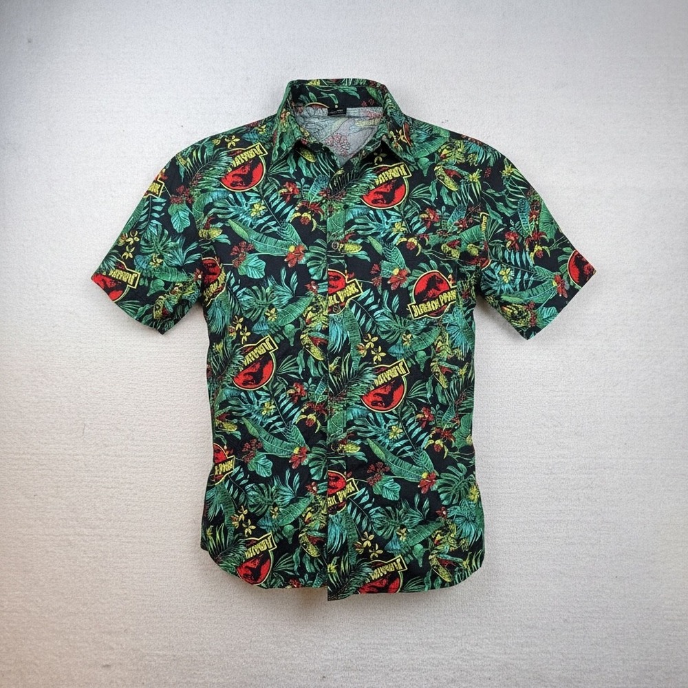 Jurassic World Dominion Mens Large Tropical‎ Floral Button Down Shirt Cotton